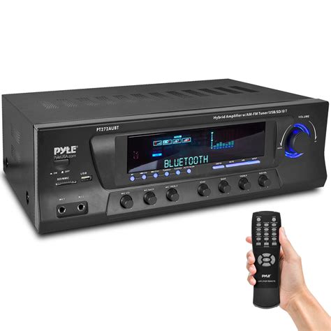 com Pyle Wireless Bluetooth Stereo Power Amplifier - 200W Dual Channel Sound Audio Stereo Receiver System w RCA, USB, SD, MIC IN, FM Radio, For Home Theater Entertainment via RCA, Studio Use - PDA29BU Electronics. . Amazon stereo receiver